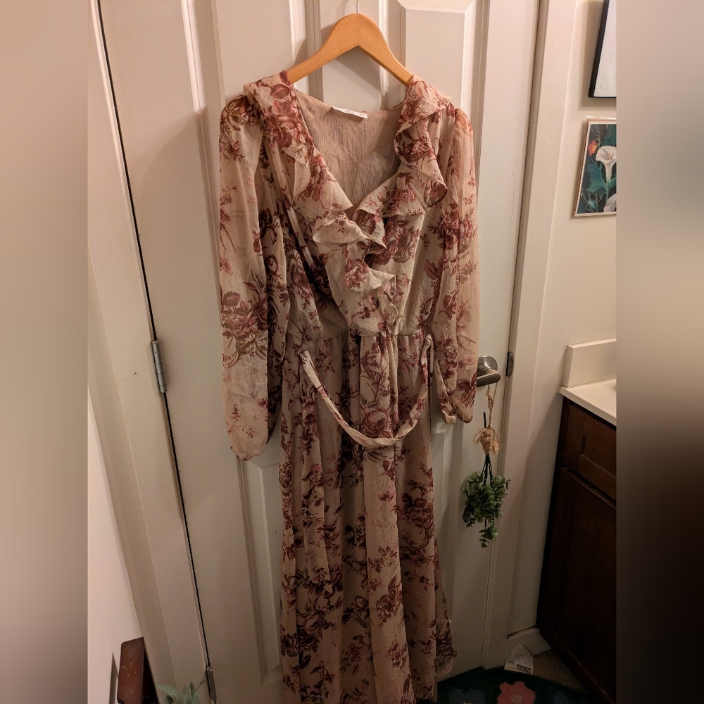 MANGO Floral Print Chiffon Midi Dress